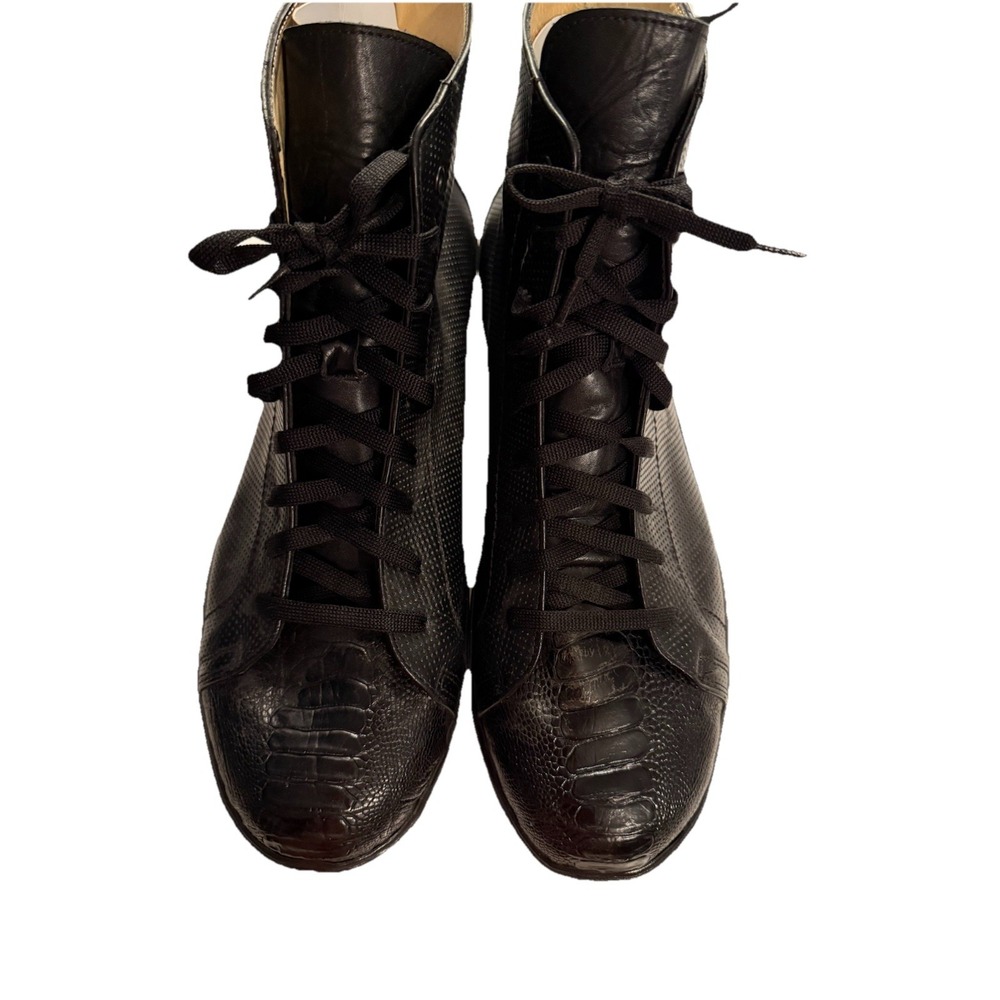 Belvedere Elio Calfskin & Ostrich High Top‎ Lace Up Black Sneakers Sz-14 Rt-498$